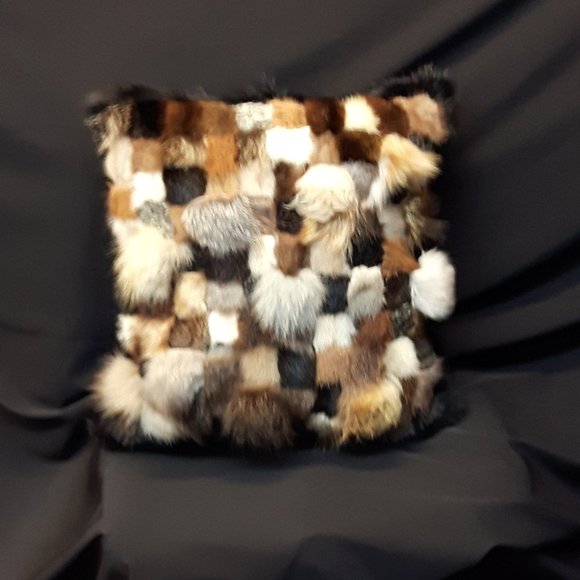 Genuine Fur Patchwork Accent Pillow - Picture 2 of 4